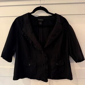 Lane Bryant Cropped Short Sleeve Jacket with Tie Belt & Ruffles - Black - sz 16